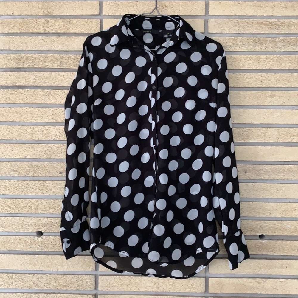 PRESS Black Blouse W/Whites Dots